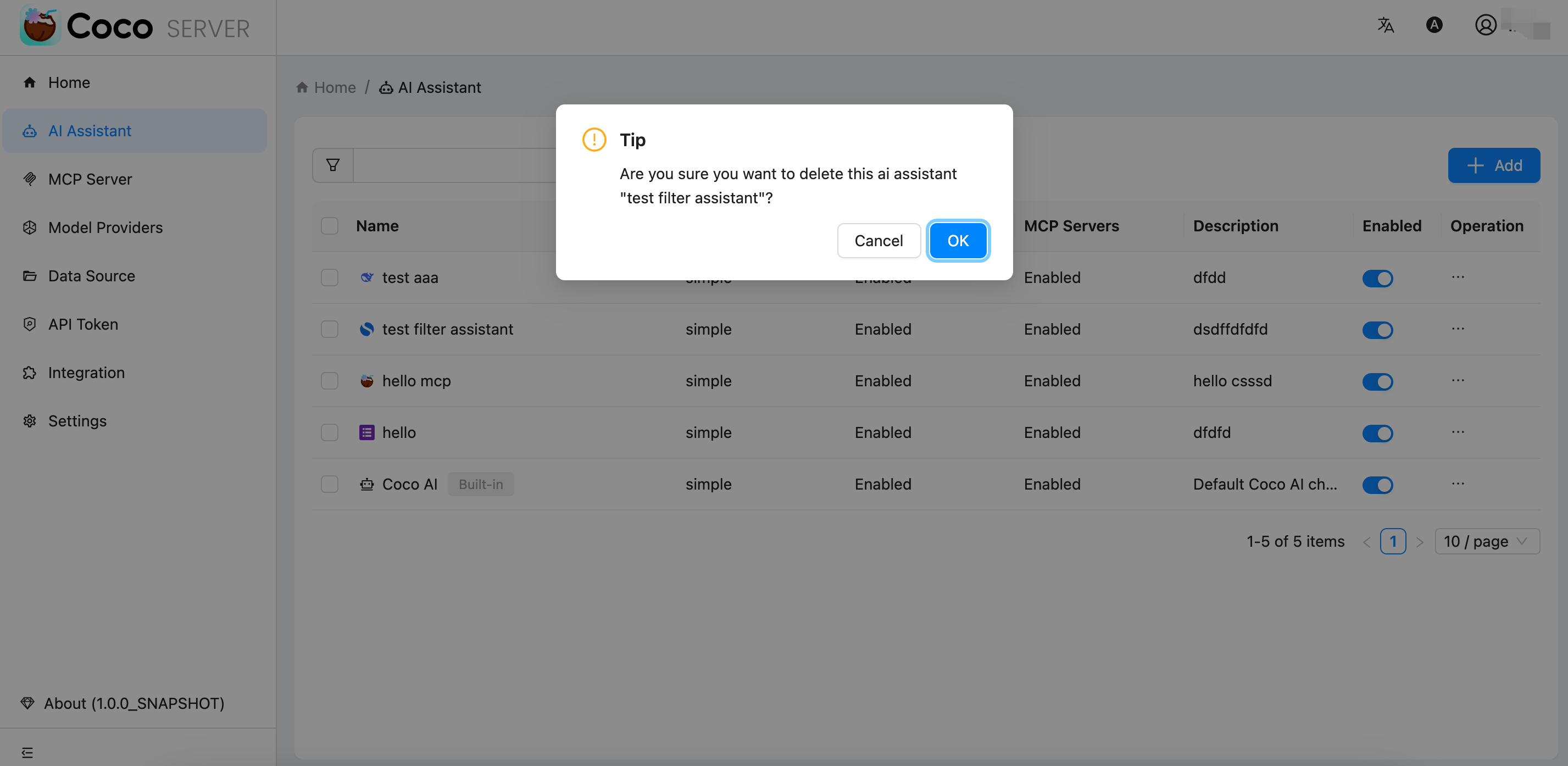 delete assistant
