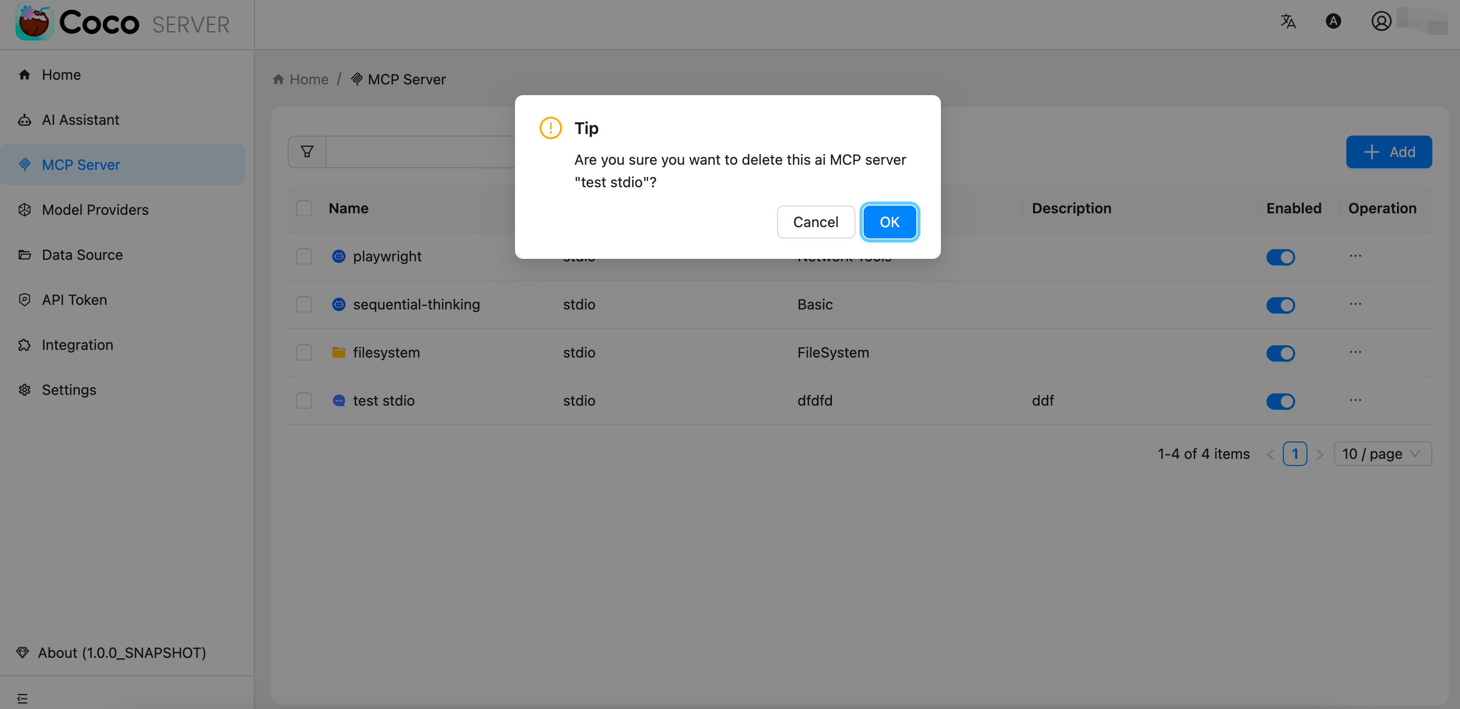 delete MCP Server