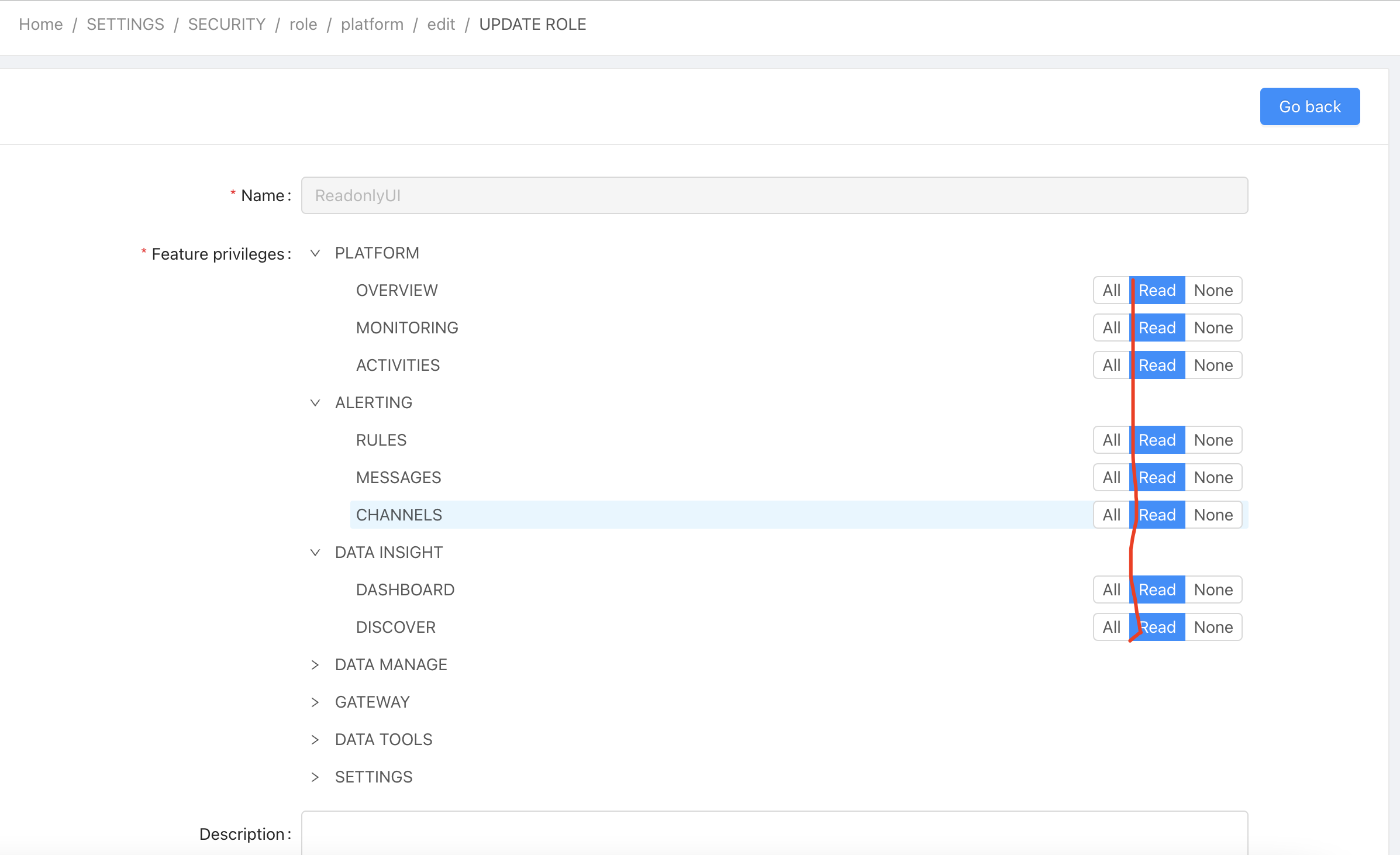 setup platform roles in console