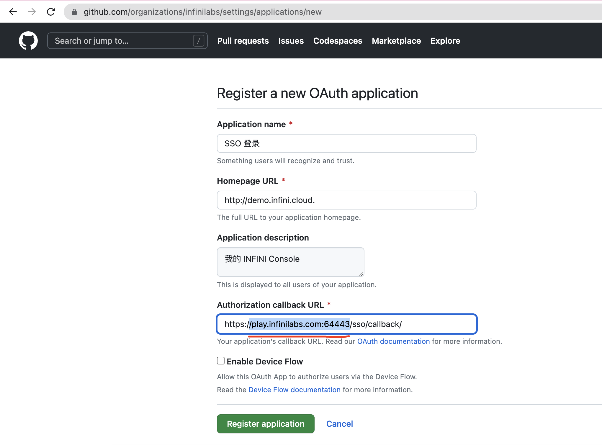 github new oauth app